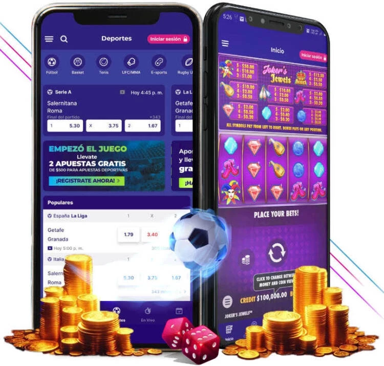 Dos smartphones con la pantalla del casino online y sus juegos